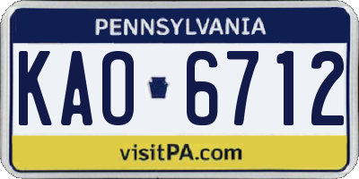 PA license plate KAO6712
