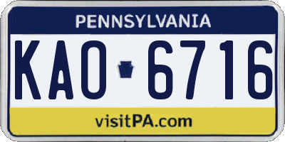 PA license plate KAO6716