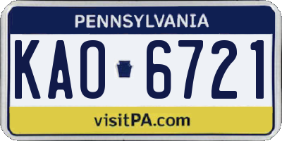 PA license plate KAO6721