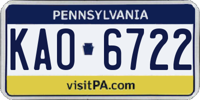 PA license plate KAO6722