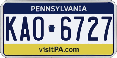 PA license plate KAO6727