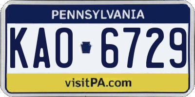 PA license plate KAO6729