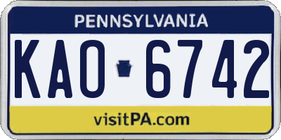 PA license plate KAO6742