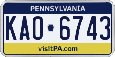 PA license plate KAO6743