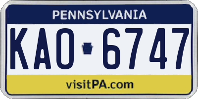 PA license plate KAO6747