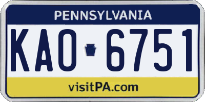 PA license plate KAO6751
