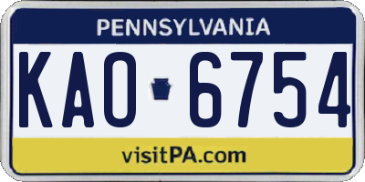 PA license plate KAO6754