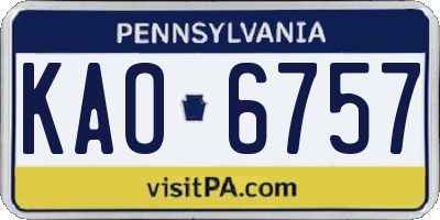 PA license plate KAO6757