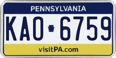 PA license plate KAO6759