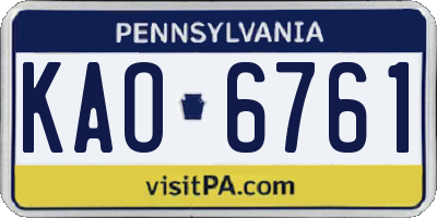 PA license plate KAO6761