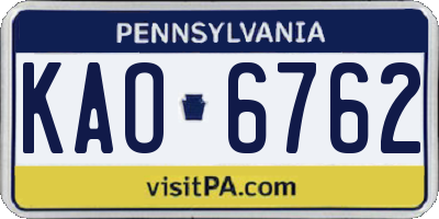 PA license plate KAO6762