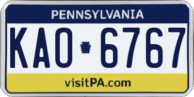 PA license plate KAO6767