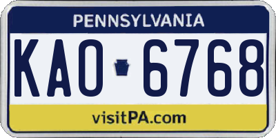 PA license plate KAO6768