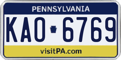 PA license plate KAO6769