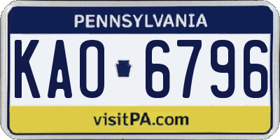 PA license plate KAO6796