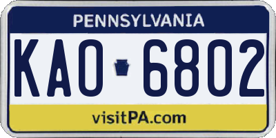 PA license plate KAO6802