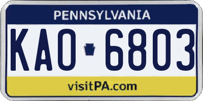 PA license plate KAO6803