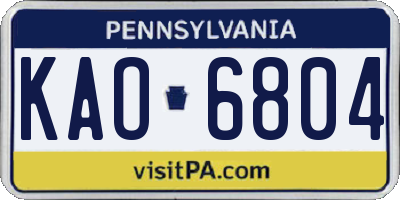 PA license plate KAO6804