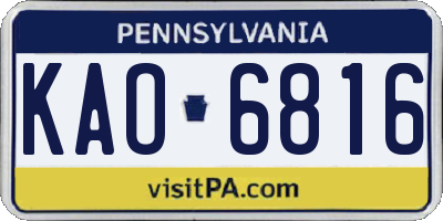 PA license plate KAO6816