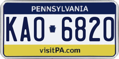 PA license plate KAO6820