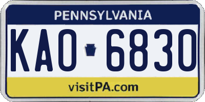 PA license plate KAO6830