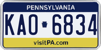 PA license plate KAO6834