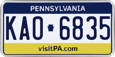 PA license plate KAO6835