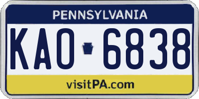 PA license plate KAO6838