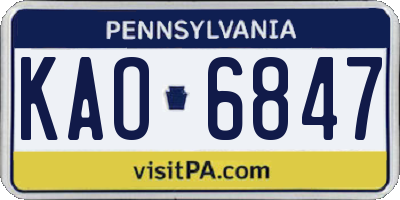 PA license plate KAO6847