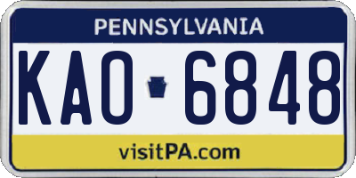 PA license plate KAO6848
