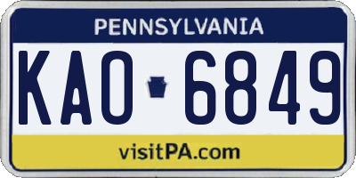 PA license plate KAO6849