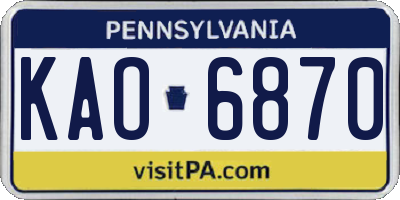 PA license plate KAO6870