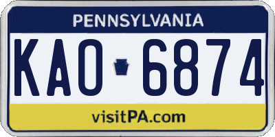PA license plate KAO6874
