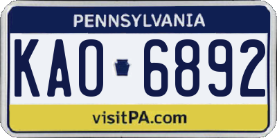 PA license plate KAO6892