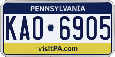 PA license plate KAO6905
