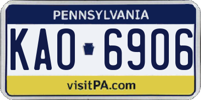 PA license plate KAO6906