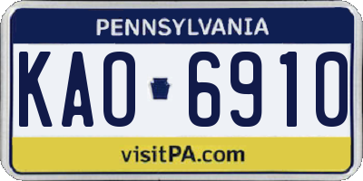 PA license plate KAO6910