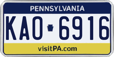 PA license plate KAO6916