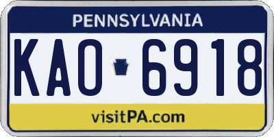 PA license plate KAO6918
