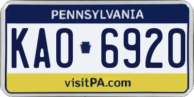 PA license plate KAO6920