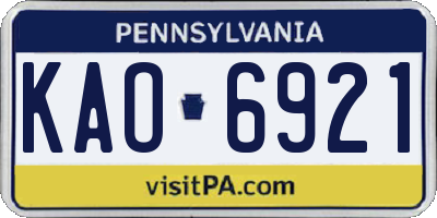 PA license plate KAO6921