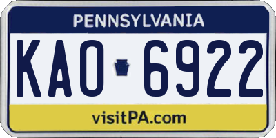 PA license plate KAO6922