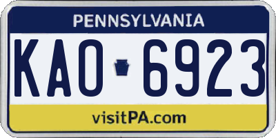 PA license plate KAO6923
