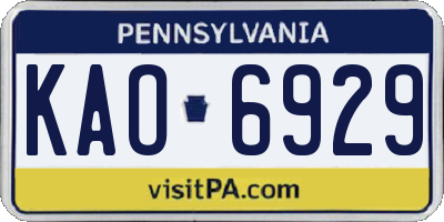 PA license plate KAO6929