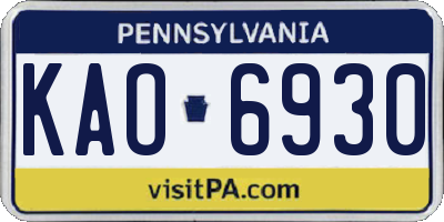PA license plate KAO6930