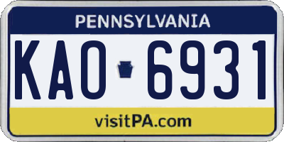 PA license plate KAO6931