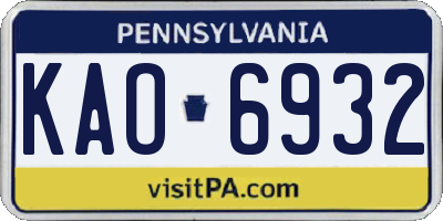 PA license plate KAO6932
