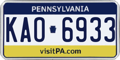 PA license plate KAO6933
