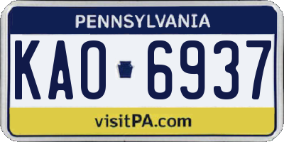 PA license plate KAO6937