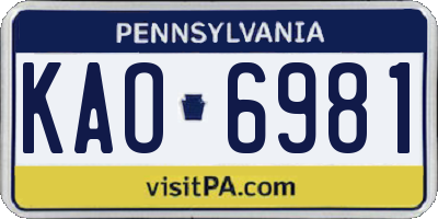 PA license plate KAO6981